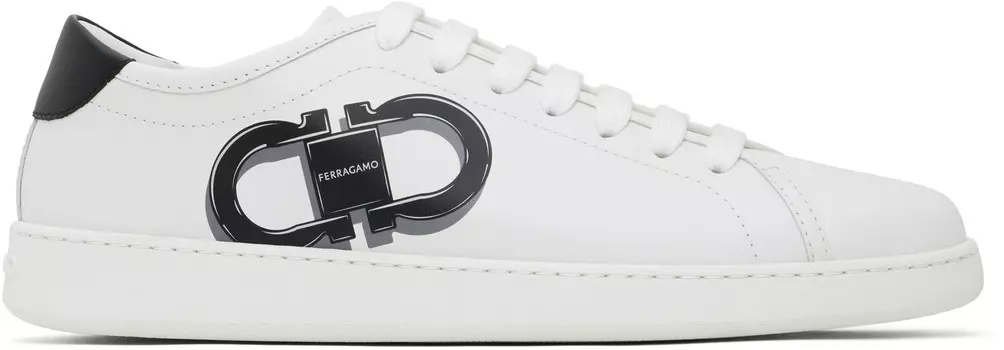 Белые кеды Double Gancini Ferragamo