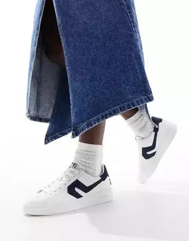 Белые кожаные кроссовки Levi's Swift с темно-синим замшевым каблуком