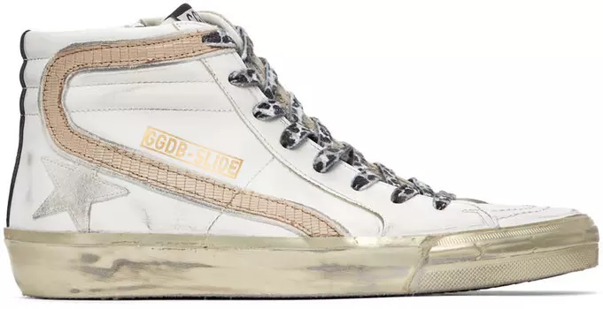 Белые кожаные кроссовки Slide Golden Goose