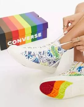 Белые кроссовки Converse Pride Chuck 70 Hi с разноцветным шарфом