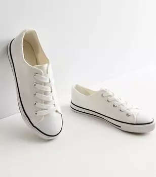 Белые кроссовки на шнуровке из плотной ткани New Look, белый