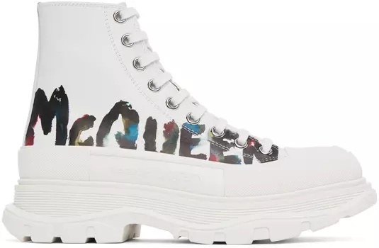 Белые кроссовки с принтом Alexander McQueen