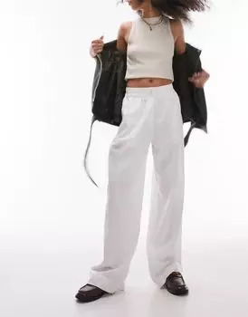 Белые льняные брюки прямого кроя с завышенной талией Topshop
