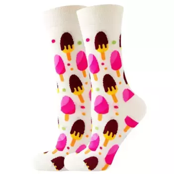 Белые носки с рисунком в виде мороженого (женские размеры, взрослые, средние) от Sock Panda
