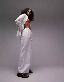 Белые пляжные брюки из смесового льна Topshop