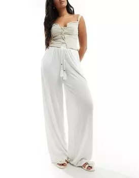 Белые текстурированные широкие брюки с завязкой на талии ASOS DESIGN