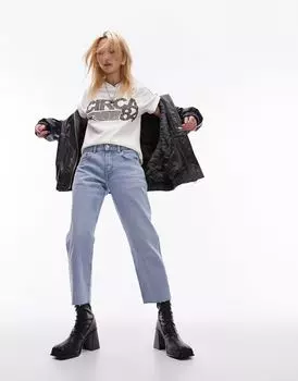 Белые укороченные прямые джинсы со средней посадкой Topshop