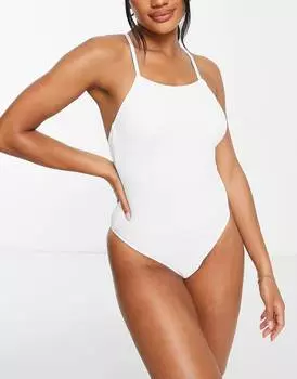 Белый купальник с высоким вырезом и квадратным вырезом Topshop