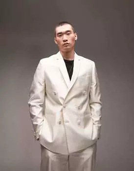 Белый непринужденный двубортный пиджак Topman