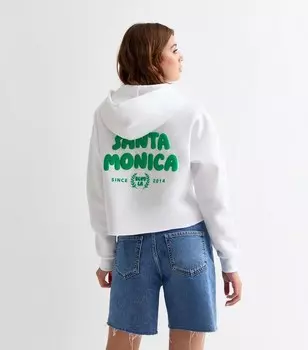 Белый пуловер с капюшоном для девочек «Санта-Моника» New Look, белый