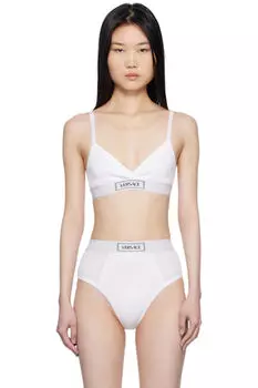 Белый ребристый бюстгальтер-бралетт с винтажным логотипом 90-х годов Versace Underwear