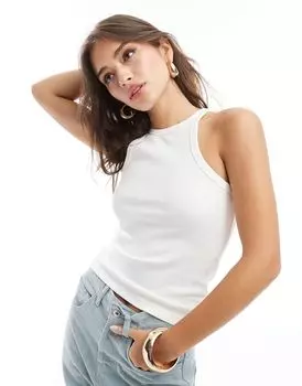 Белый топ в рубчик с воротником-борцовкой Vero Moda