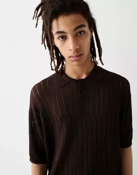 Bershka - Коллекция - Трикотажная рубашка-поло коричневого цвета