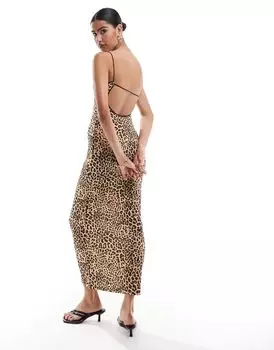 Bershka – платье макси с леопардовым принтом и контрастной отделкой