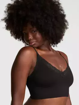 Бесшовный удлиненный бюстгальтер без подкладки в рубчик Pink Bralettes & Bra Tops, черный