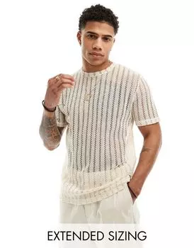 Бежевая футболка ASOS DESIGN, связанная крючком
