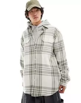 Бежевая рубашка с длинными рукавами Pull&Bear в клетку