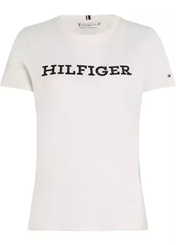 Бежевая женская футболка с круглым вырезом и принтом Tommy Hilfiger