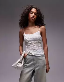 Бежево-бежевые кружевные майки Topshop