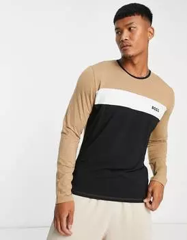 Бежево-черный топ с длинными рукавами BOSS Bodywear Balance