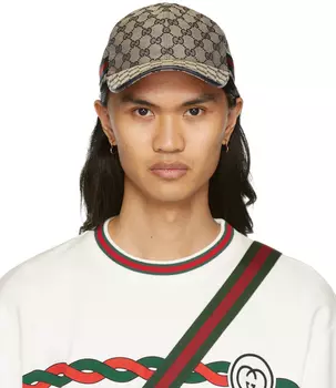 Бежево-темно-синяя бейсболка New GG Gucci