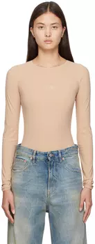 Бежевое боди с принтом MM6 Maison Margiela