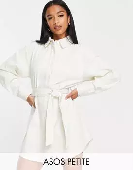 Бежевое платье-рубашка с вельветовым поясом ASOS DESIGN Petite