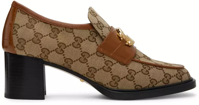 Бежевые и коричневые лоферы с узором GG Gucci