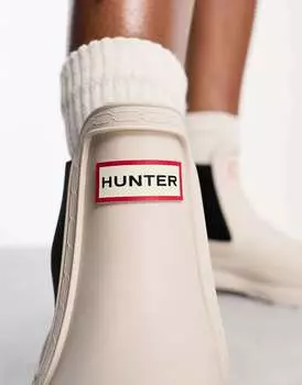 Бежевые резиновые сапоги челси Hunter Commando