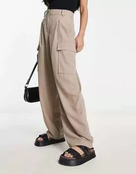 Бежевые широкие брюки карго River Island