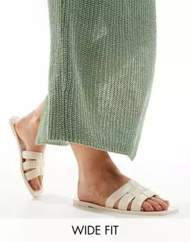 Бежевые тканые сандалии на плоской подошве ASOS DESIGN Wide Fit Fame - BEIGE