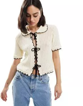 Бежевый кардиган с воротником-стойкой ASOS