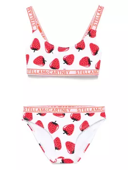 Бикини с принтом клубники Stella McCartney Kids, белый