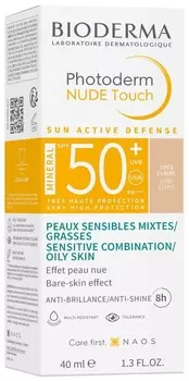 Bioderma, Photoderm Nude Touch Mineral, Очень легкая тональная основа SPF 50+, 40 мл