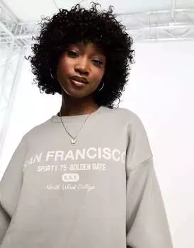 Бледно-серый свитшот оверсайз Bershka San Francisco