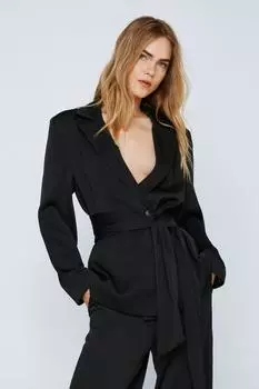 Блейзер из атласного крепа с драпировкой и поясом Nasty Gal, черный