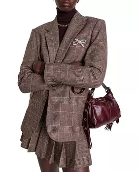 Блейзер с брошью Maje Vocelyno и бантом, коричневый