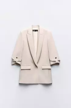 Блейзер с закатанными рукавами ZARA, песок