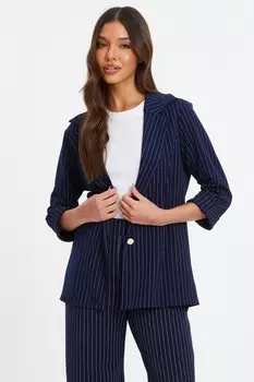 Блейзер в тонкую полоску с рукавами-рюшами QUIZ Clothing
