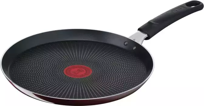 Блинная сковорода Tefal "Resist Intense", алюминий, (1 шт.), эмаль, антипригарное, термосигнальное, все виды плит, кроме индукционных 25 см + высота 1,8 см, цвет bordeau