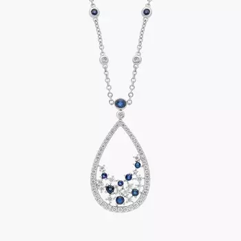 Blue Nile Studio Something Blue, сапфировое и бриллиантовое цветочное каплевидное ожерелье из 18-каратного белого золота Blue Nile