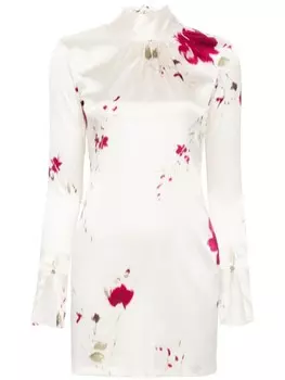 Blumarine атласное мини-платье с принтом роз, нейтральный цвет