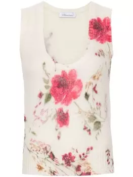 Blumarine майка с принтом роз, белый