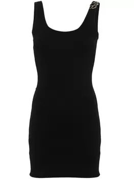 Blumarine платье мини в рубчик с логотипом, черный