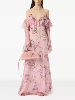 Blumarine платье с оборками и цветочным принтом, розовый