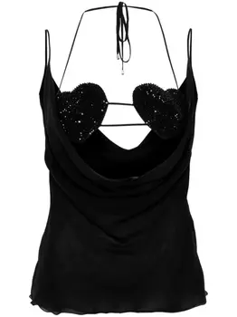 Blumarine топ со стразами, черный