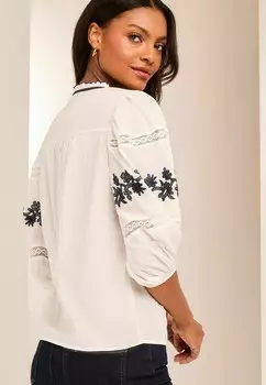 Блуза 3/4 SLEEVE EMBROIDERED TIE NECK REGULAR FIT Lipsy, белый