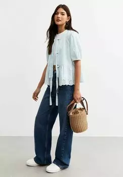 Блуза BRODERIE ANGLAISE HEM GINGHAM New Look, синий