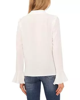 Блуза CeCe Collared Long Sleeve Ruffled Bow Blouse, цвет New Ivory