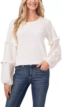 Блуза CeCe Long Sleeve Daisy Clip Jacquard Blouse w/ Ruffle Detail, цвет Soft Ecru